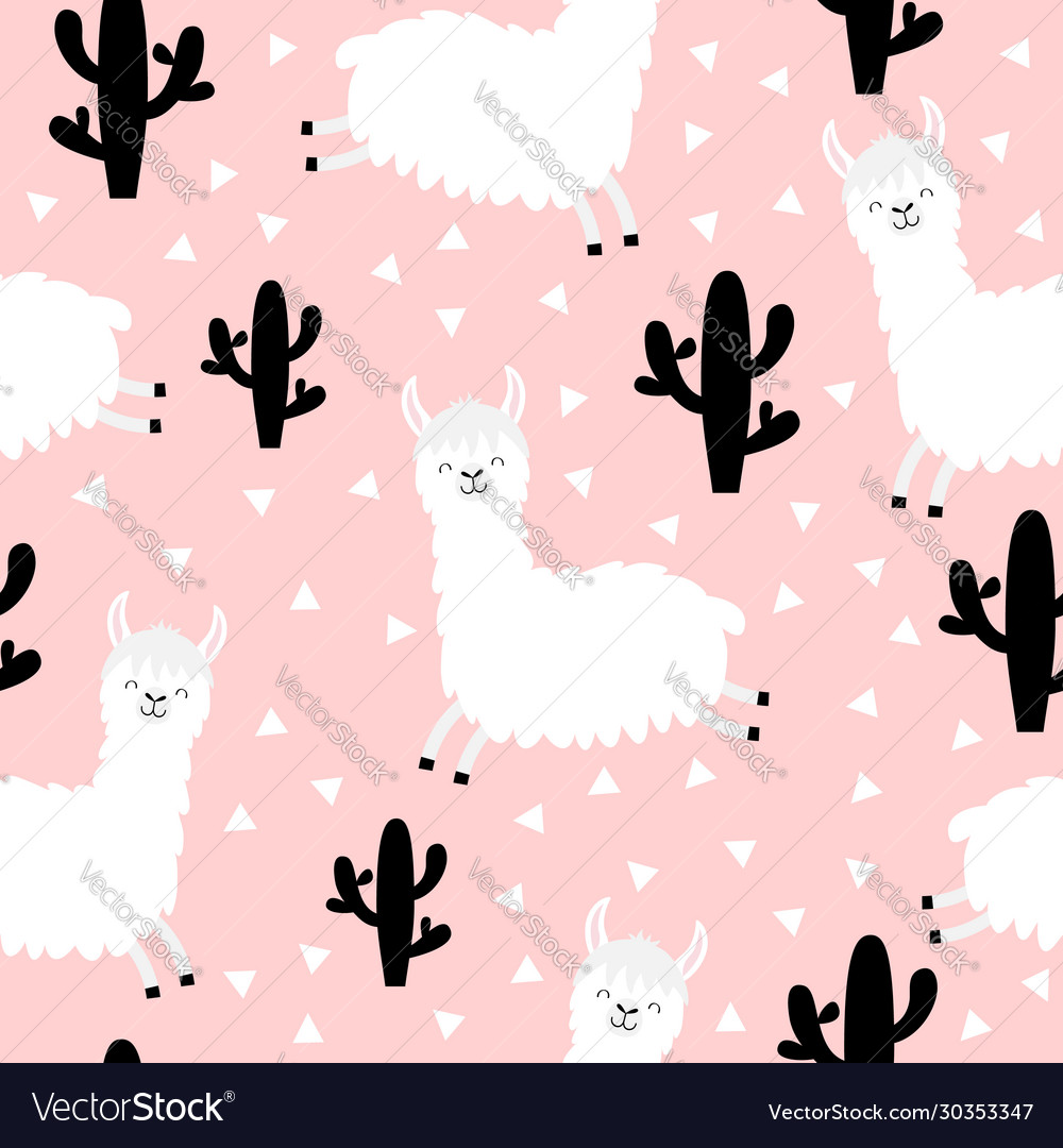 Seamless pattern alpaca llama jumping cactus Vector Image