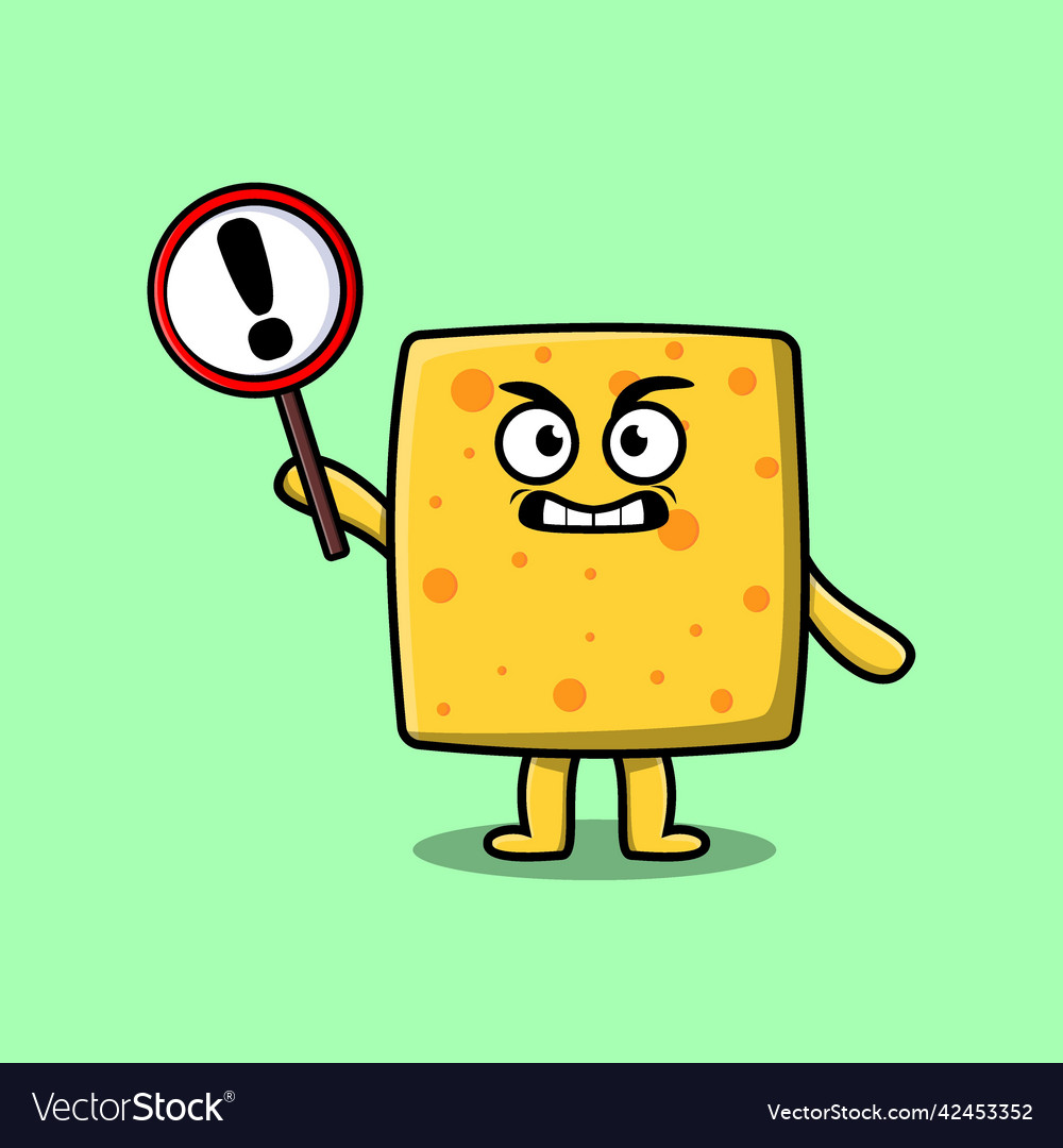 Cute cartoon cheese with exclamation sign board Vector Image