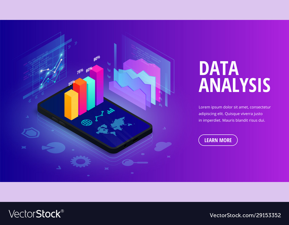 Data Analysis Isometric Web Banner Concept Vector Image