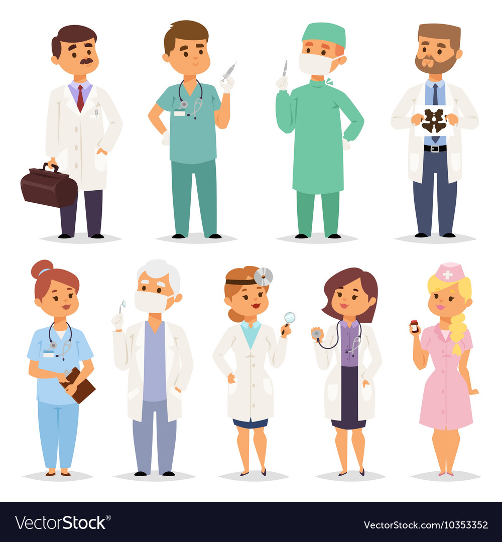 Different doctors charactsers set Royalty Free Vector Image