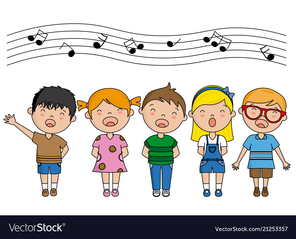 Group children singing Royalty Free Vector Image