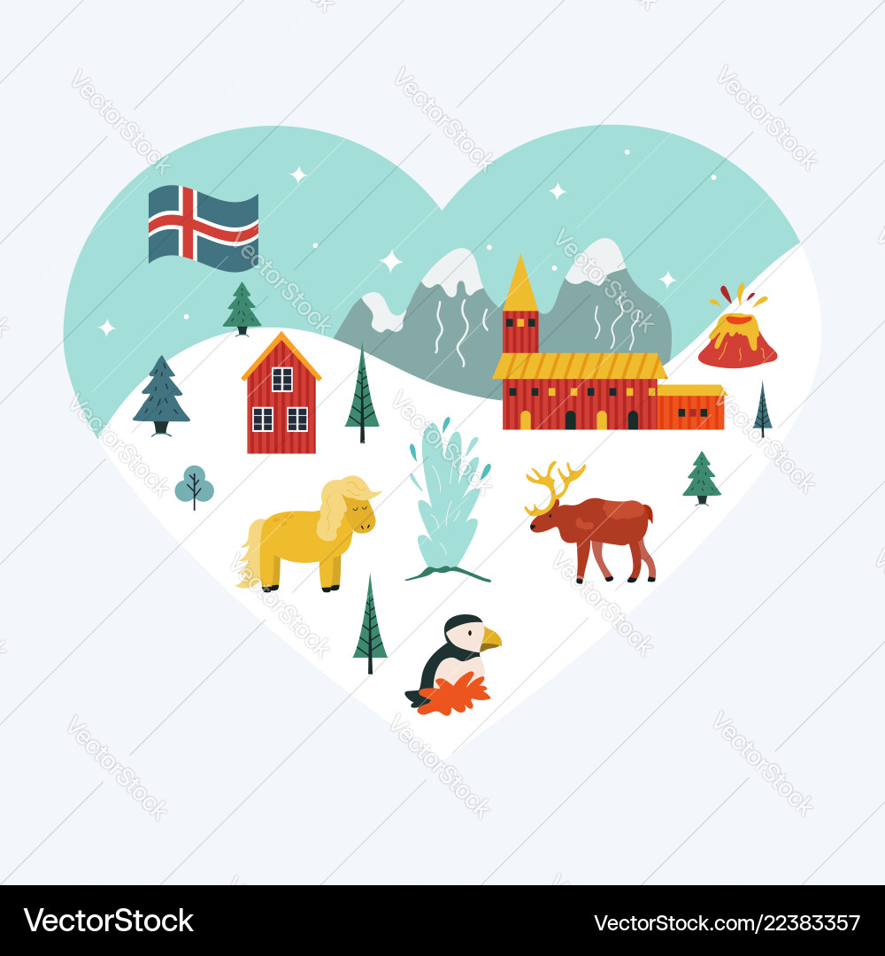 Iceland cartoon seamless pattern Royalty Free Vector Image