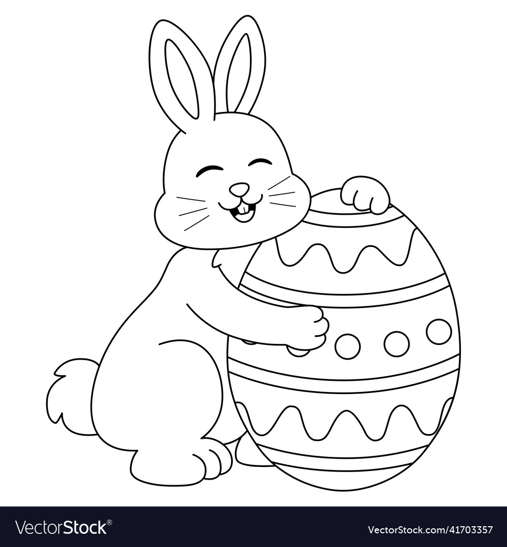 Rabbit hugging easter egg isolated coloring page Vector Image