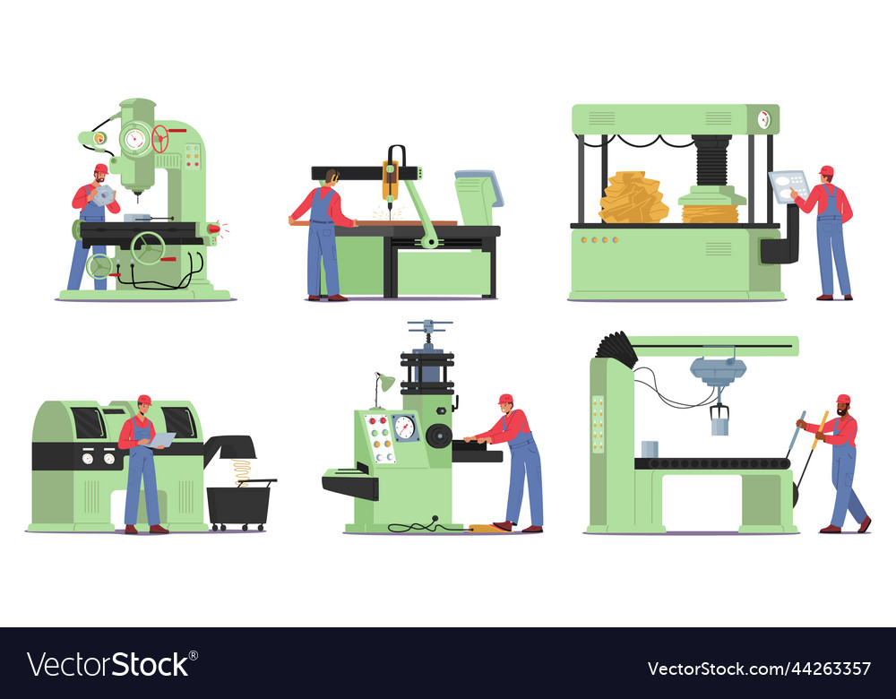 Set Machine Factory Industrial Manufacture Vector Image