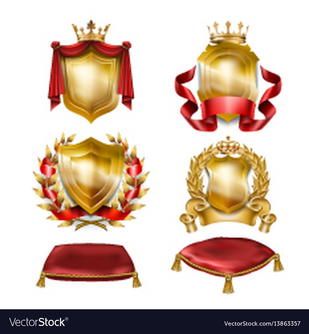 Set Of Icons Of Heraldic Shields With Royal Vector Image