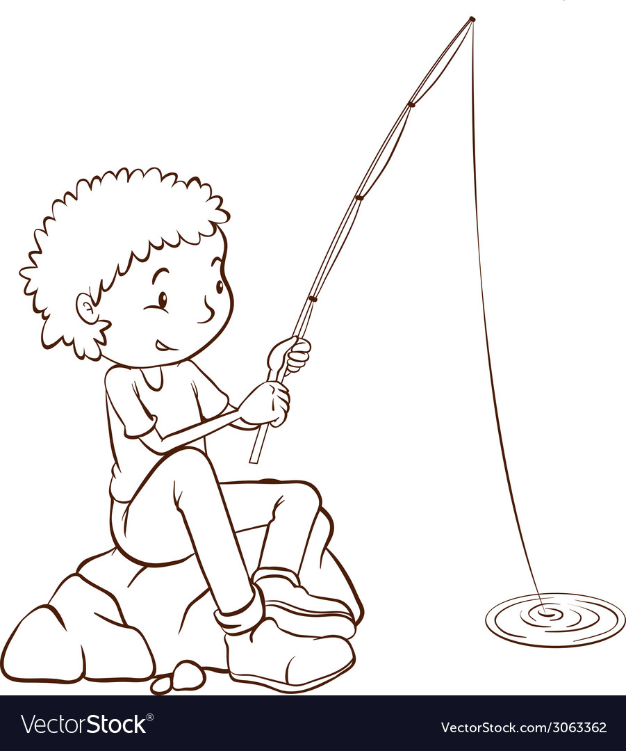 A simple plain sketch of a boy fishing Royalty Free Vector