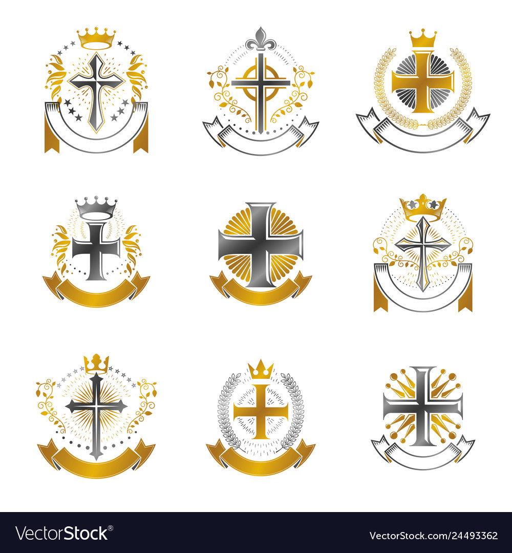 Crosses of christianity emblems set heraldic