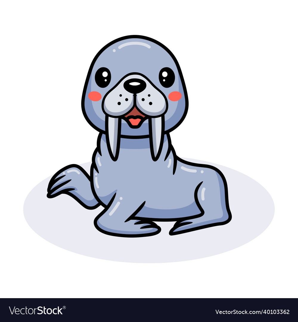 Cute little walrus cartoon posing Royalty Free Vector Image