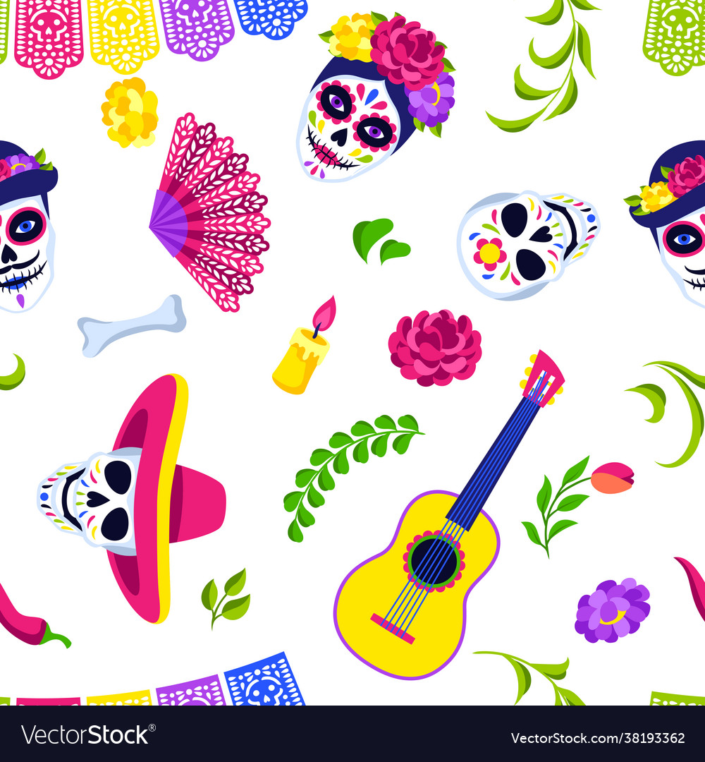 Day dead seamless pattern dia de los Royalty Free Vector