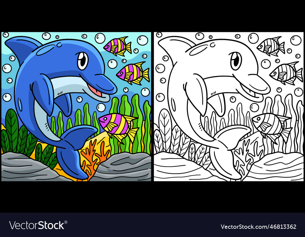 Dolphin coloring page colored Royalty Free Vector Image