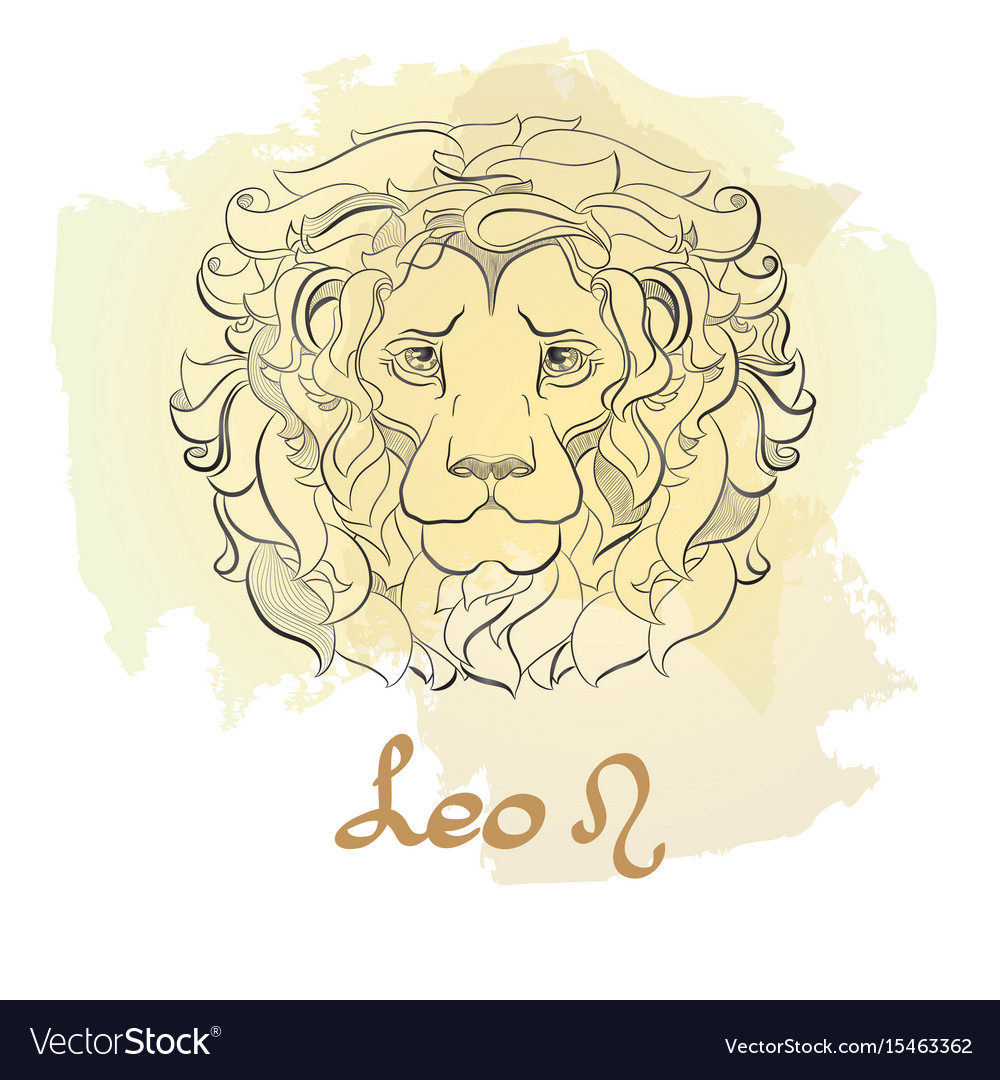 Hand drawn line art of decorative zodiac sign leo