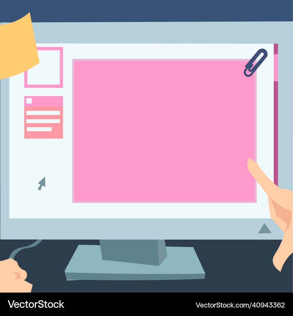 Hand touching screen of desktop inside web Vector Image