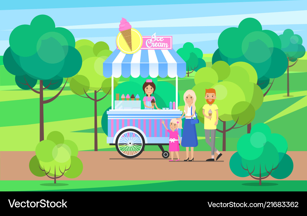 Ice cream stand in green park Royalty Free Vector Image