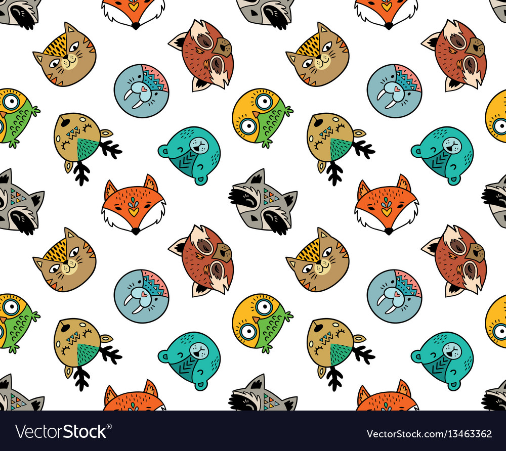 Seamless pattern of cute animal portraits vector image Seamless pattern of cute animal portraits