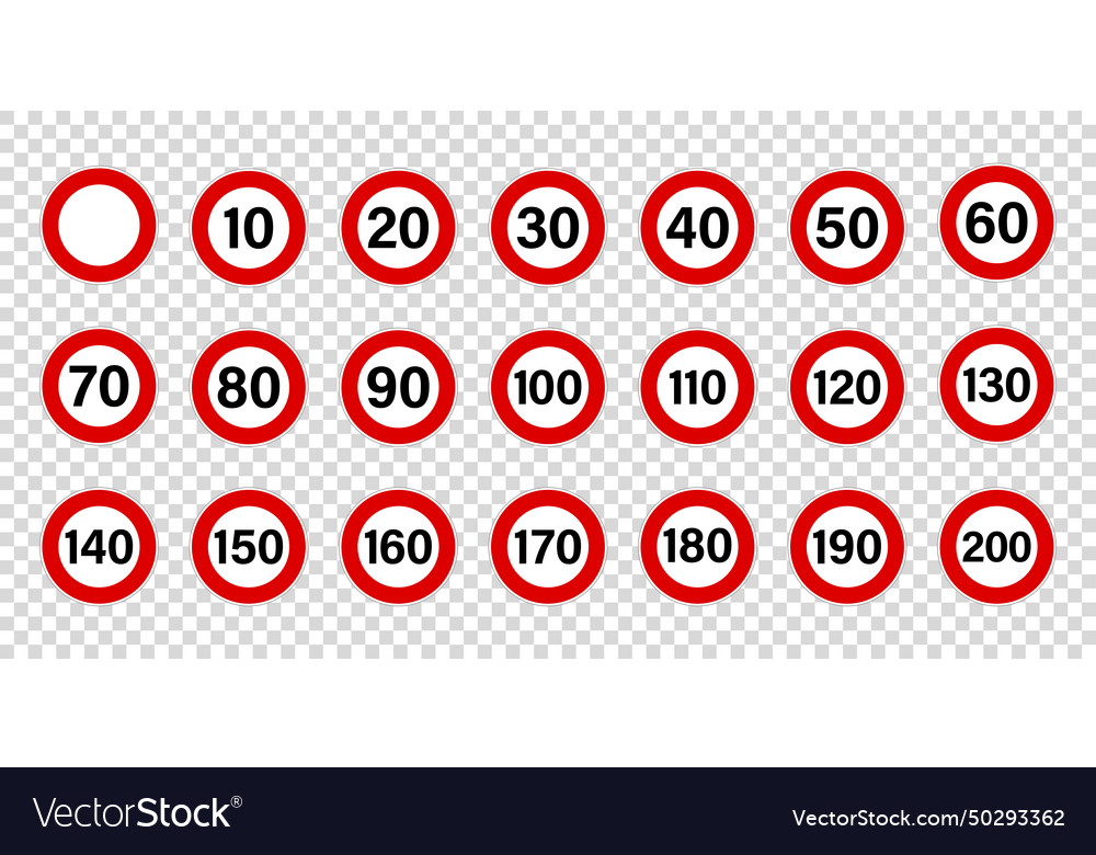 Speed limit signs set or road collection