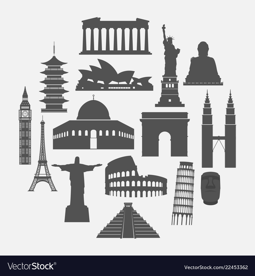 Travel landmarks icon set