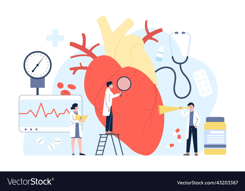 Cardiology diagnostic concept with tiny doctors Vector Image