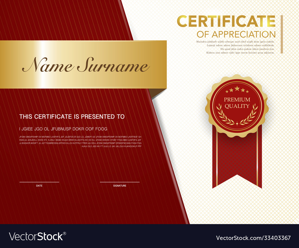 Diploma certificate template red and gold color Vector Image