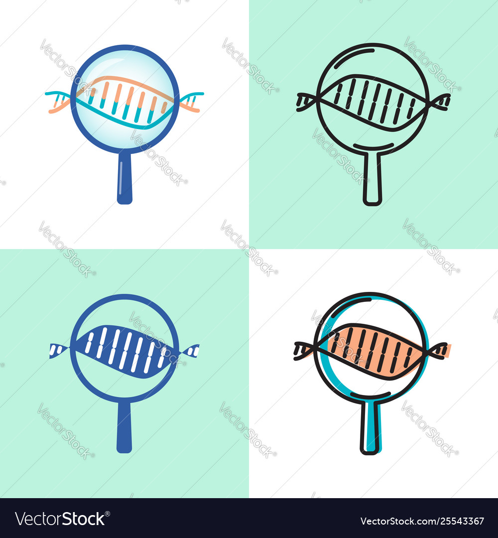 Dna spiral research icon set in flat and line