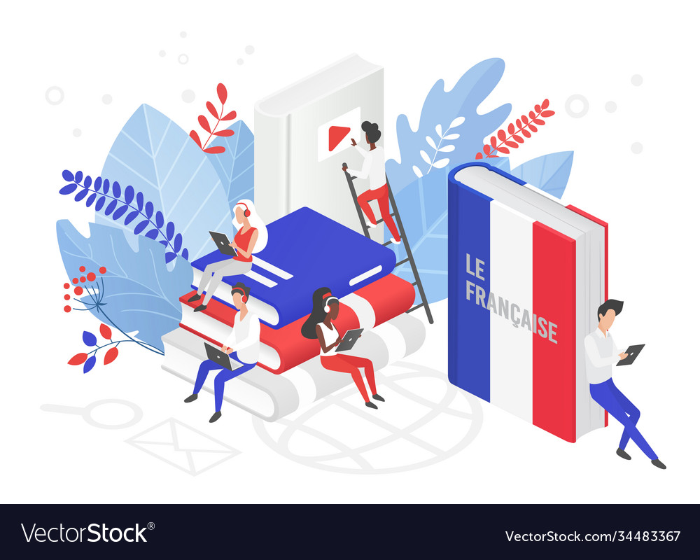 Isometric Online French Language Courses Distance Vector Image Isometric Online French Language Courses Distance Vector Image