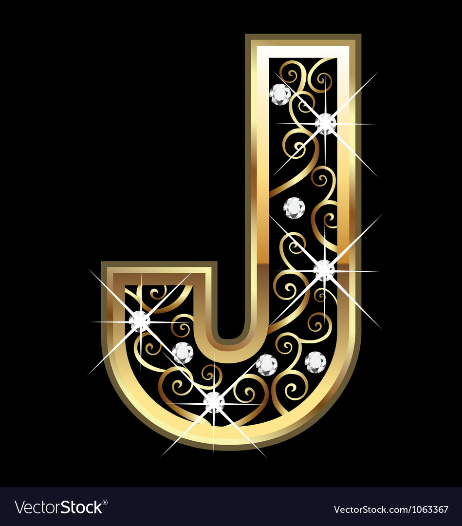 Download J gold letter with swirly ornaments Royalty Free Vector