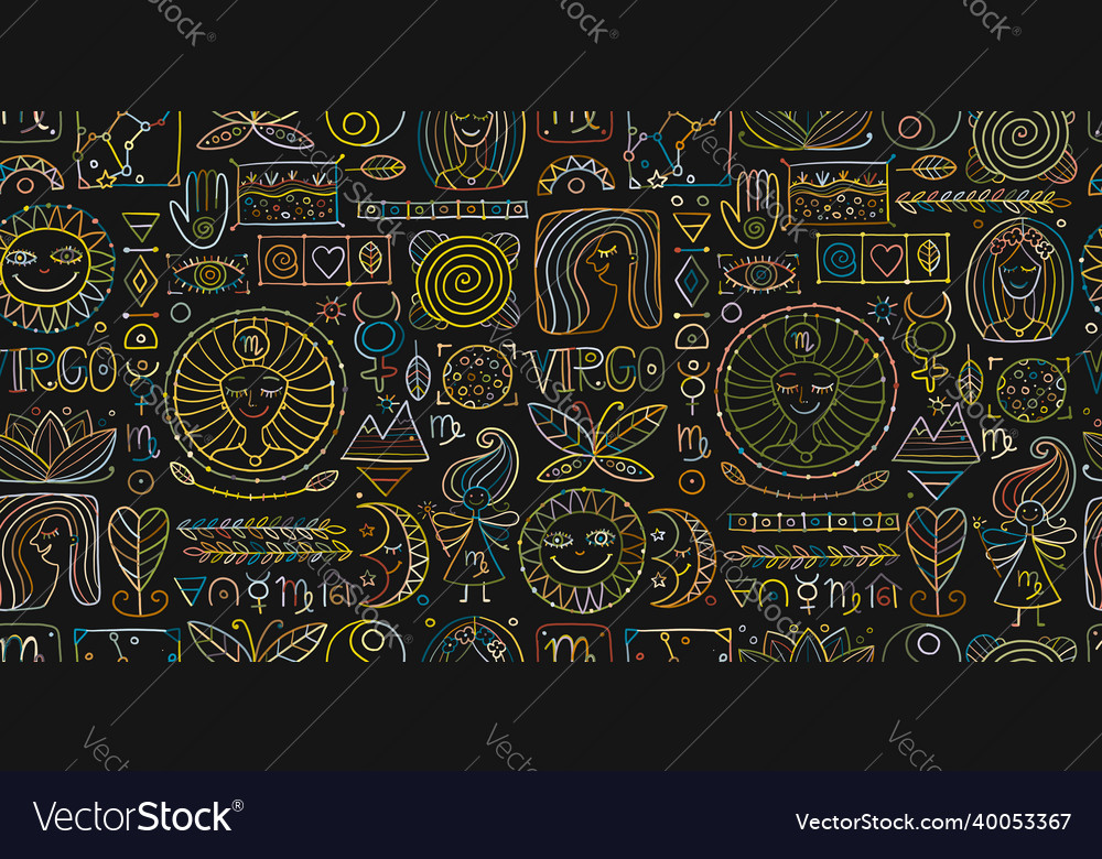 Virgo zodiac sign seamless pattern with design