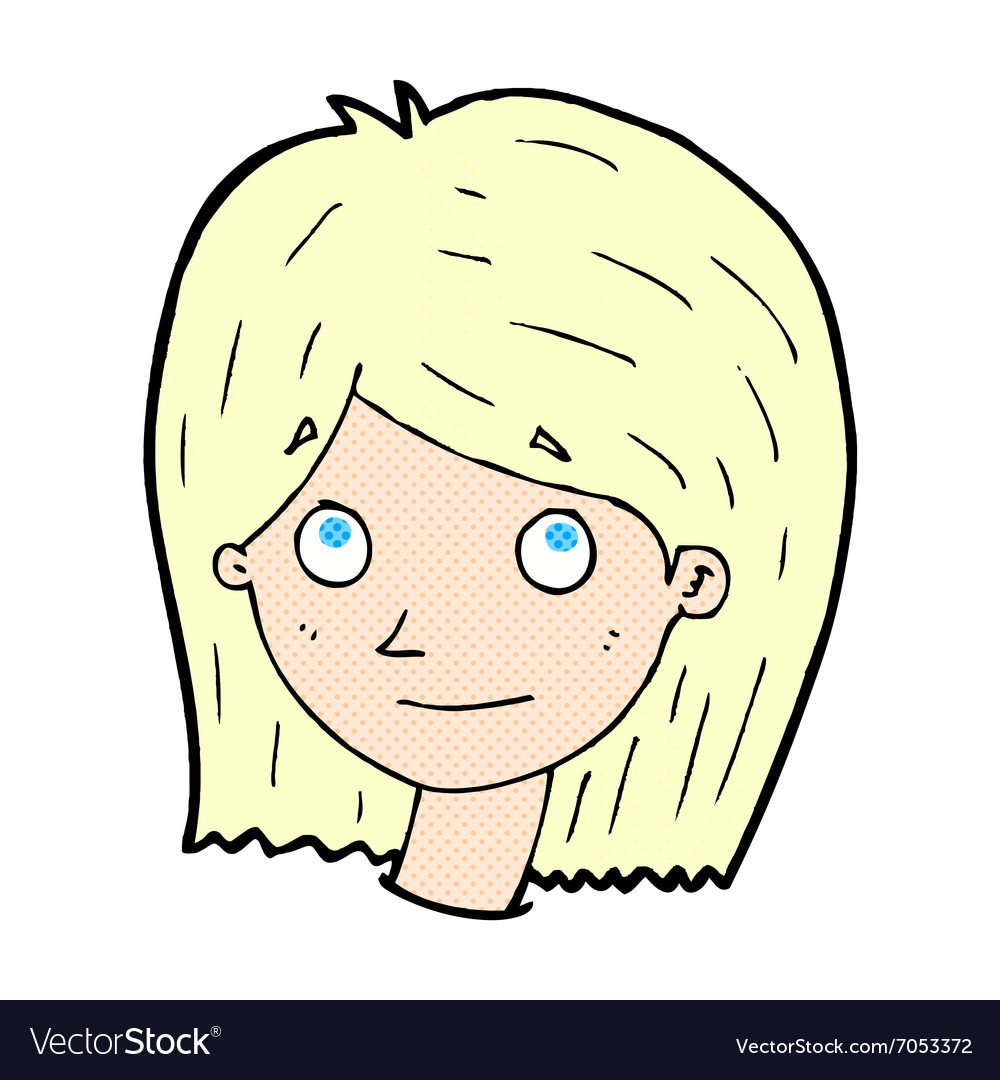 Comic cartoon happy female face Royalty Free Vector Image