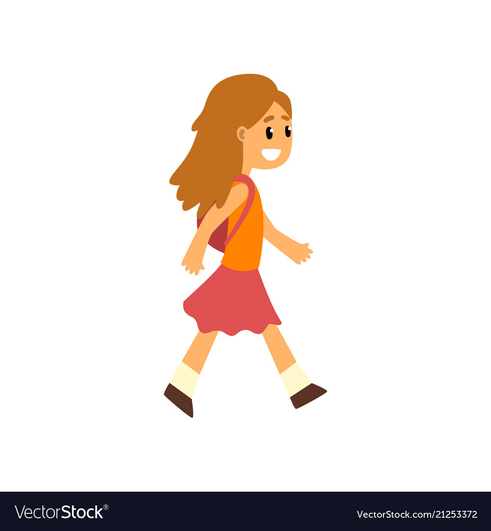 Cute happy girl walking with backpack Royalty Free Vector