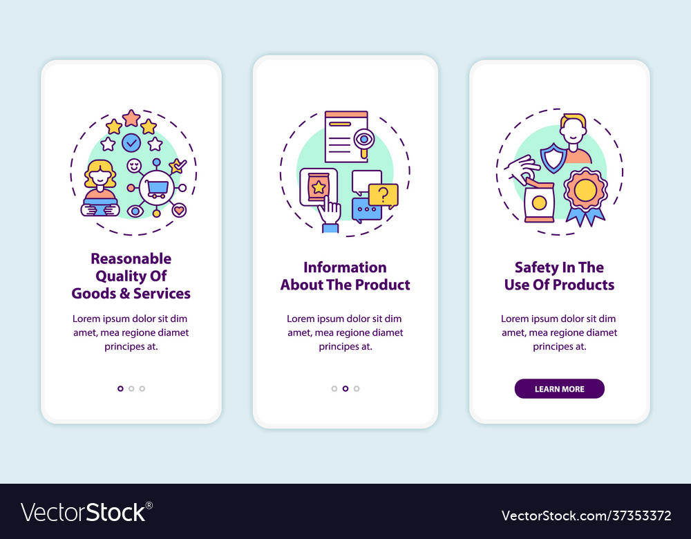 Fundamental consumer rights onboarding mobile app Vector Image