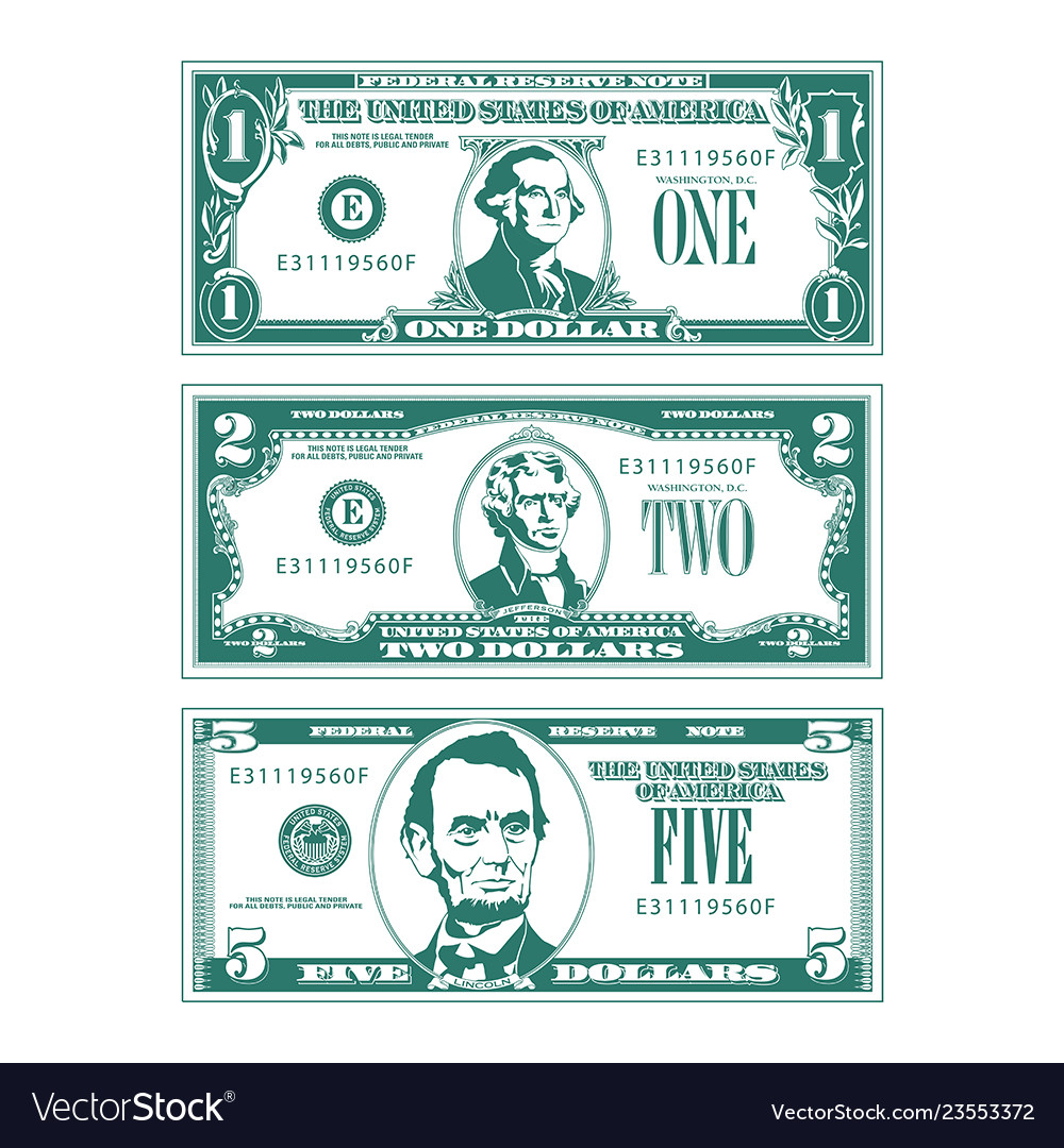 Three simplified stylized bills in high contrast s