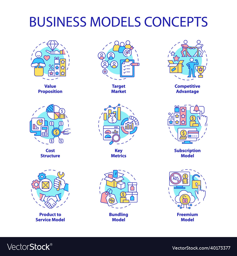 Business models concept icons set Royalty Free Vector Image