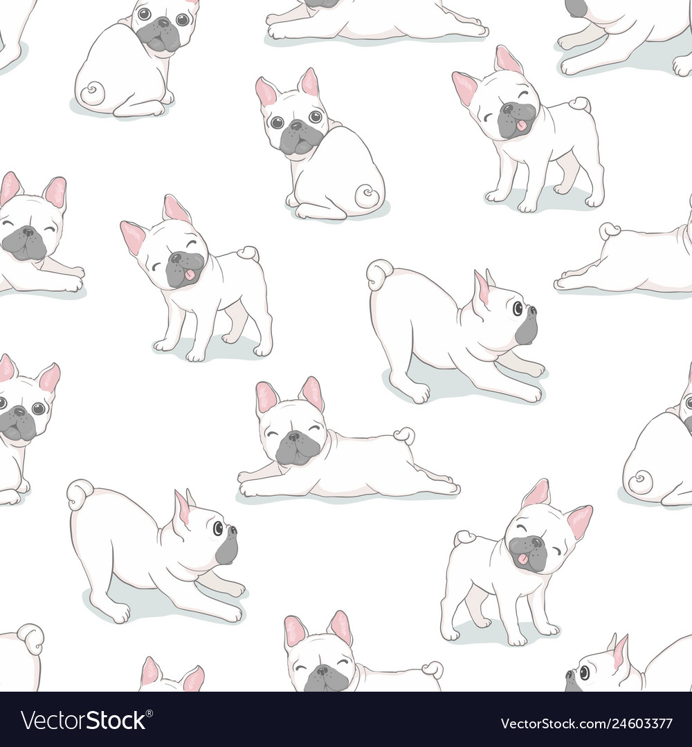 Dog seamless pattern french bulldog paw repeat