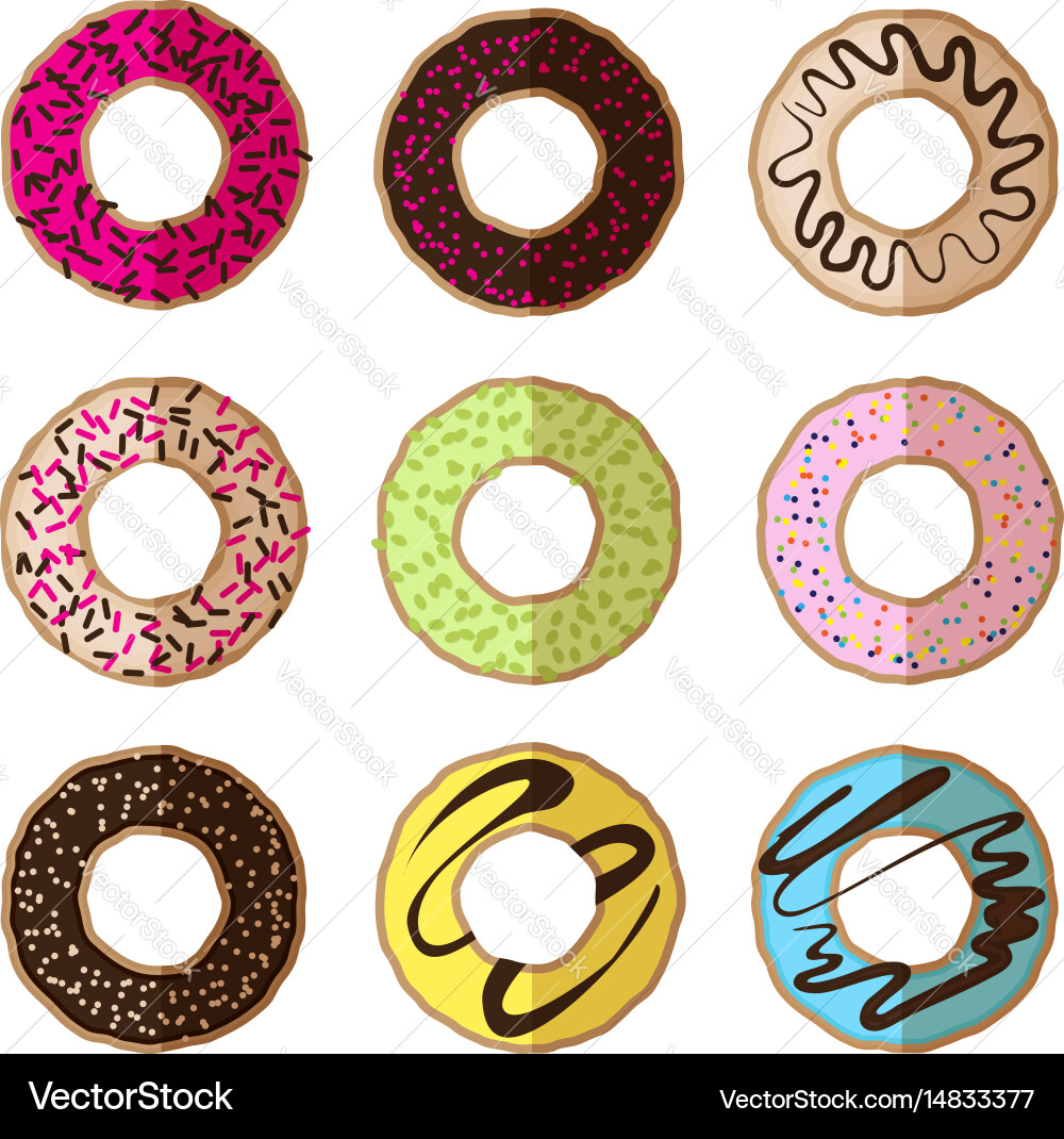 Donut minimalistic flat set Royalty Free Vector Image