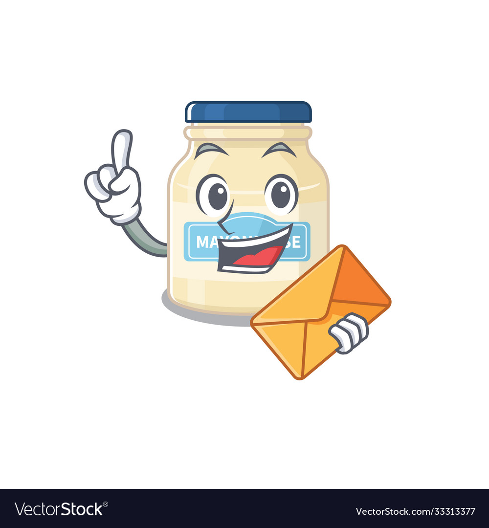 Happy face mayonnaise mascot design with envelope Vector Image