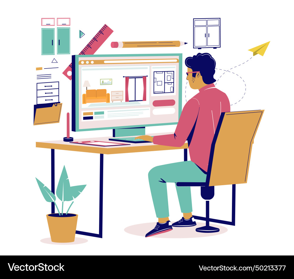 Interior designer services flat isometric Vector Image