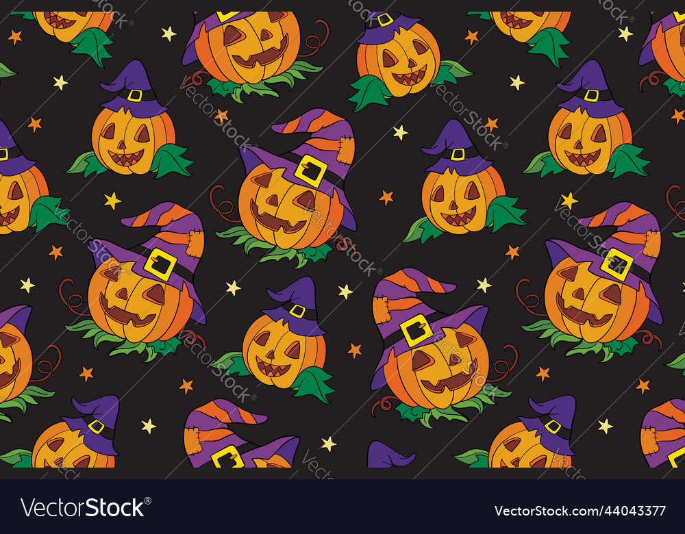 Seamless pattern of halloween with cute pumpkins vector image Seamless pattern of halloween with cute pumpkins