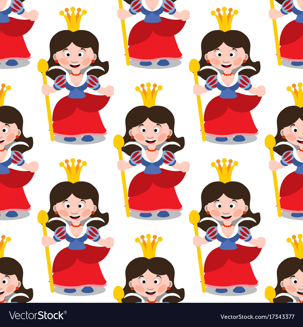 Seamless pattern with cartoon queens Royalty Free Vector