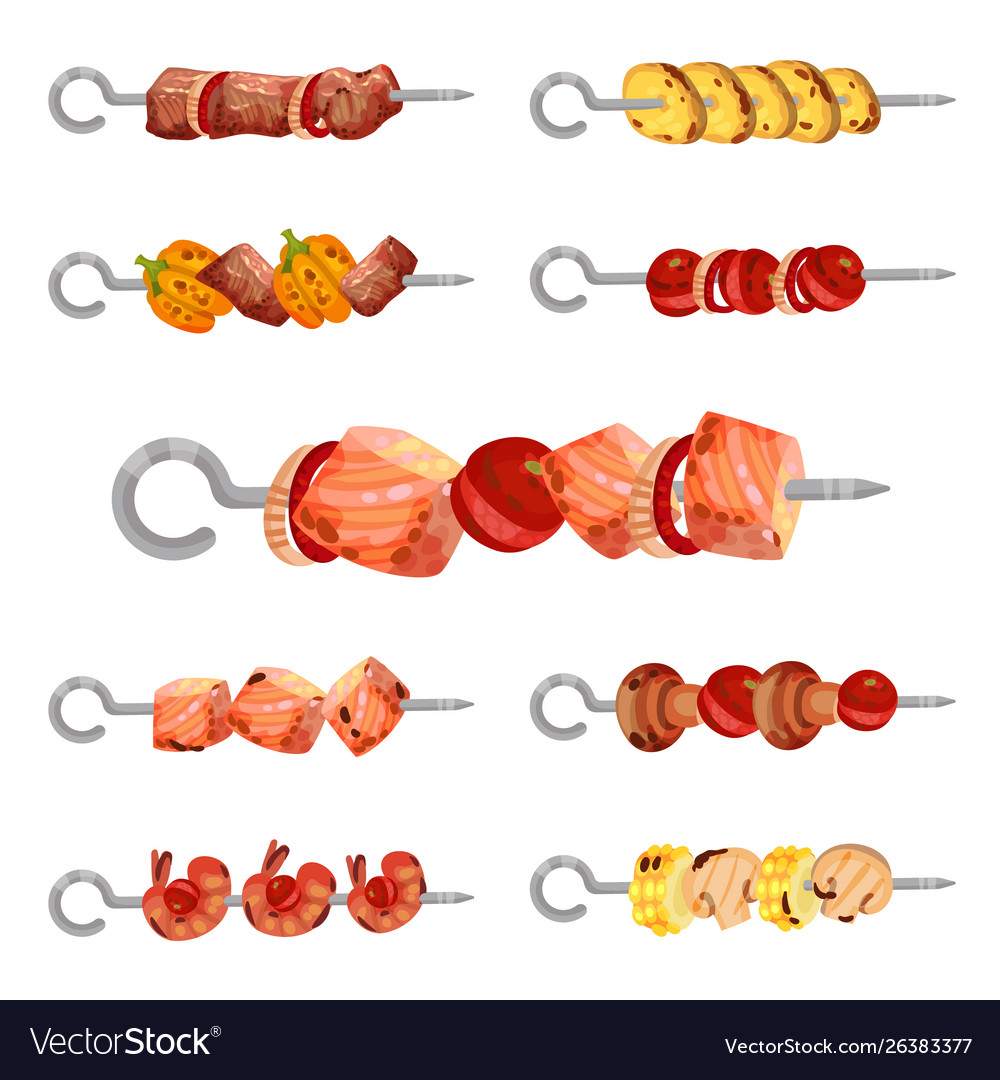 Set images kebabs on skewers