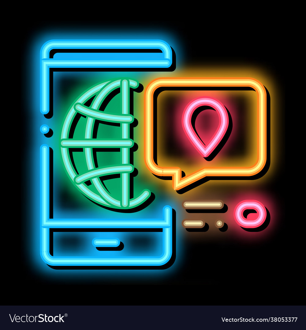 Smartphone world gps map neon glow icon Royalty Free Vector