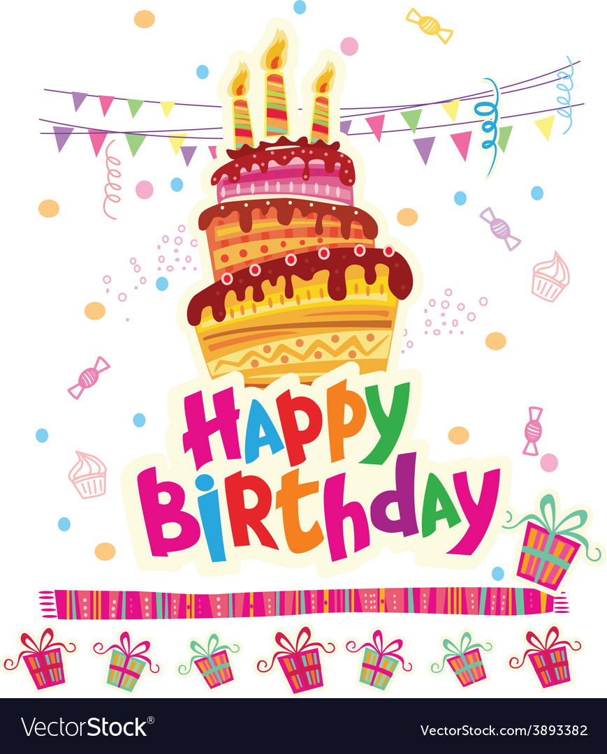 Birthday greeting card with cake Royalty Free Vector Image