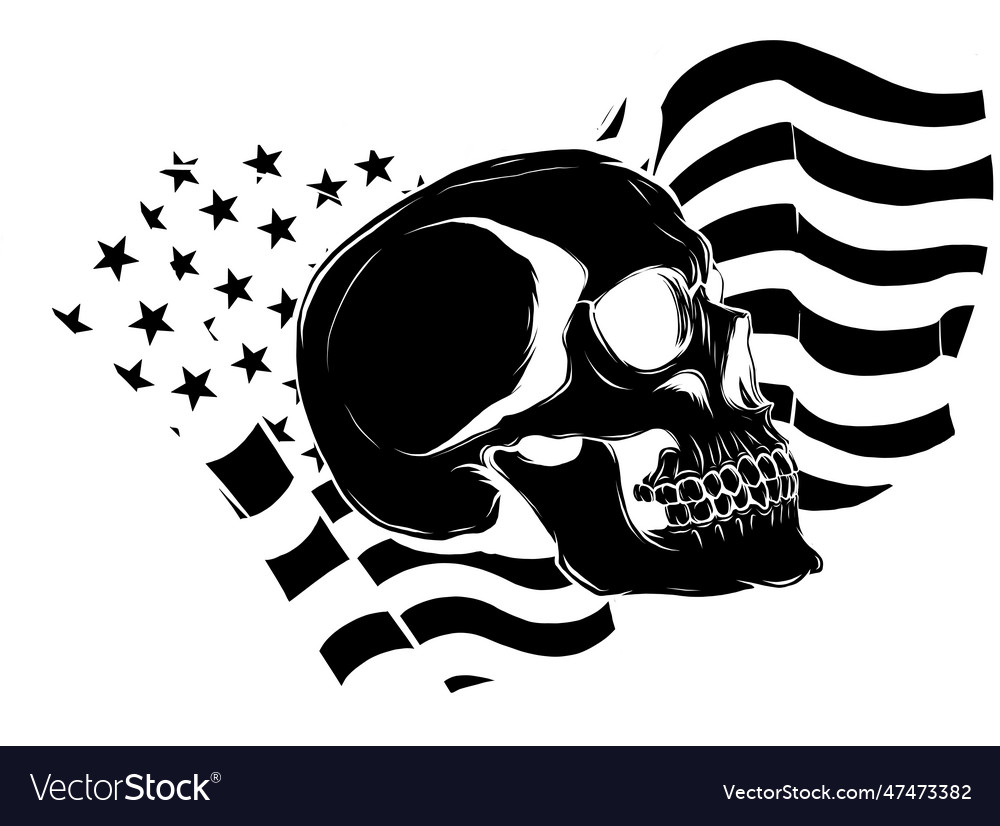 Black silhouette of american flag with skull Vector Image