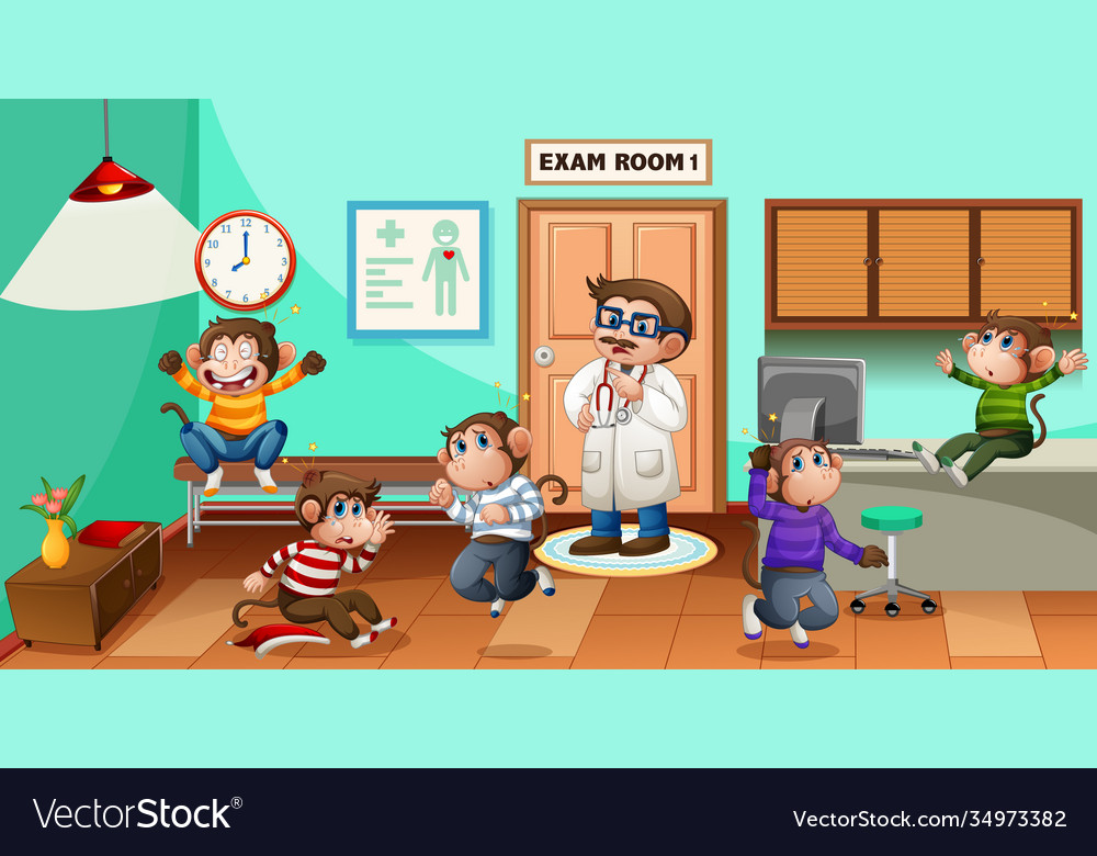 Five little monkeys jumping in hospital Royalty Free Vector Five little monkeys jumping in hospital Royalty Free Vector