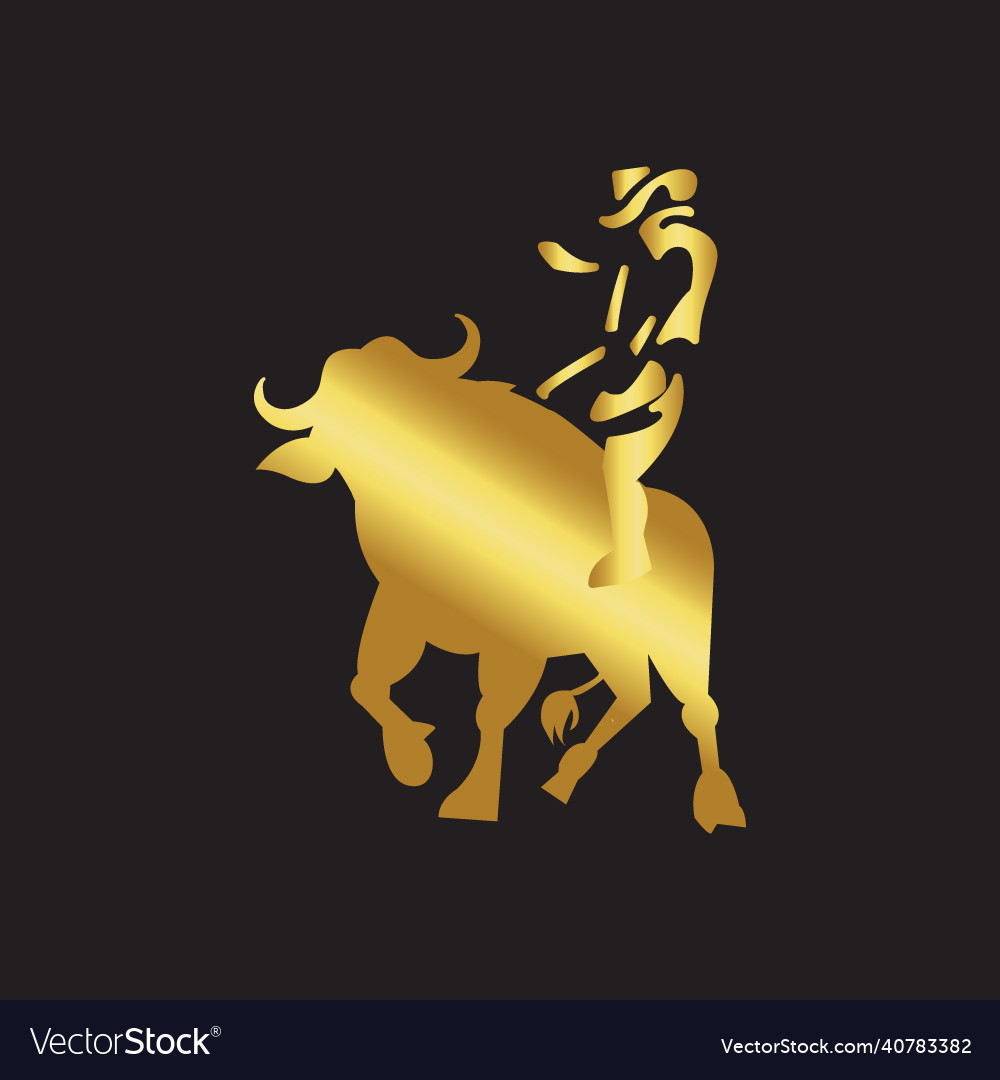 Gold rodeo cowboy riding a wild bull Royalty Free Vector