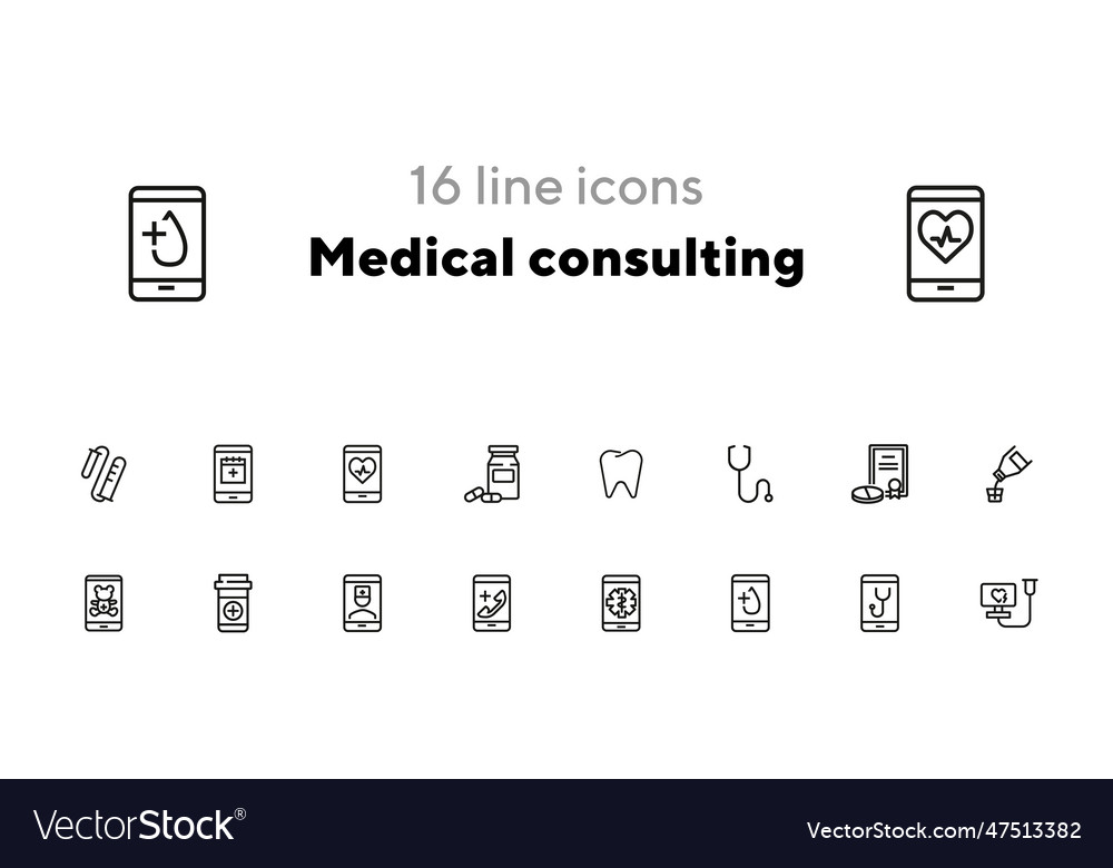 Medical consulting line icon set dentist