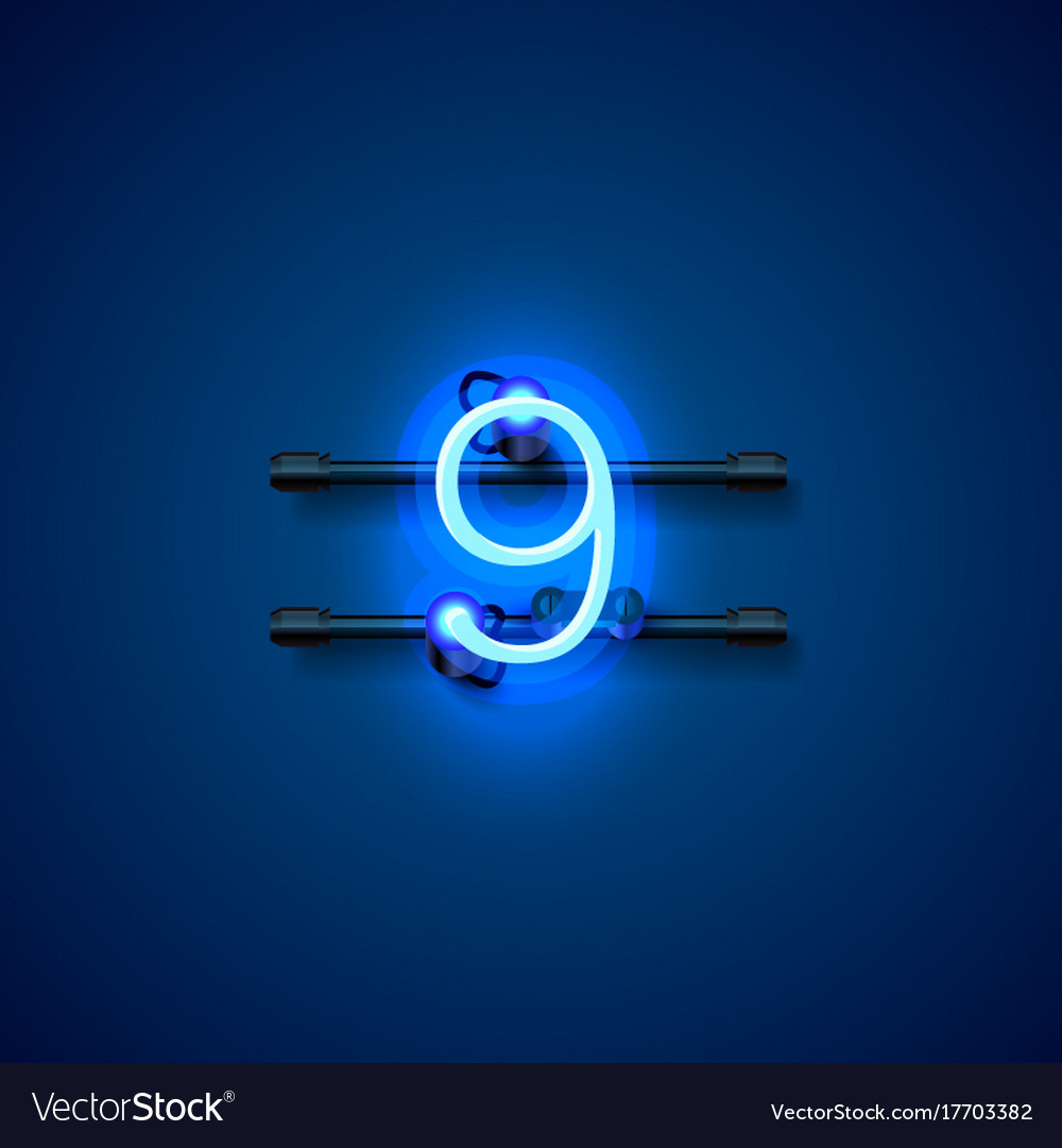 Neon city font sign number 9 signboard nine Vector Image