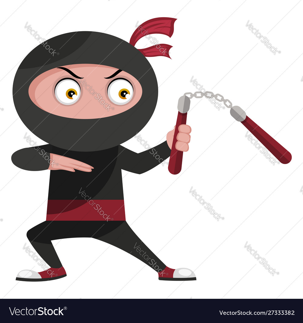 Ninja with weapon on white background