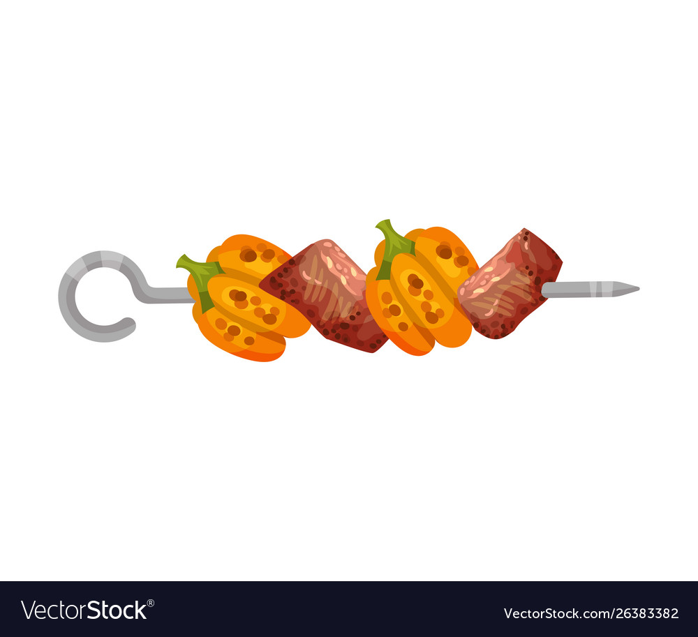 Skewers meat and whole sweet pepper