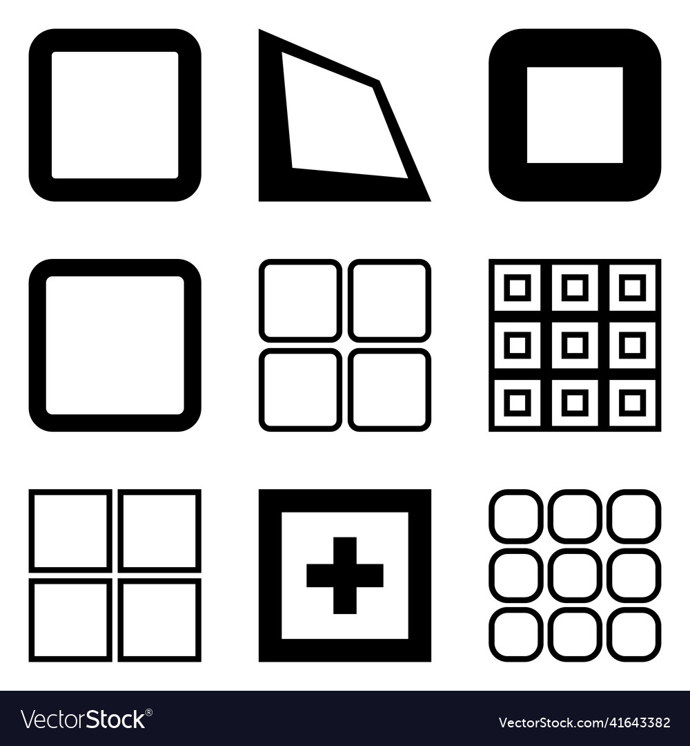 Square flat icon set isolated on white background Vector Image