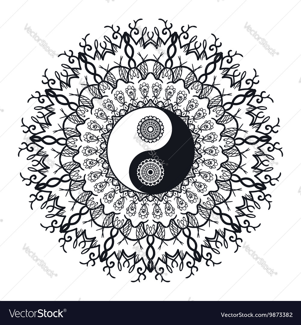 Vintage yin and yang in mandala Royalty Free Vector Image