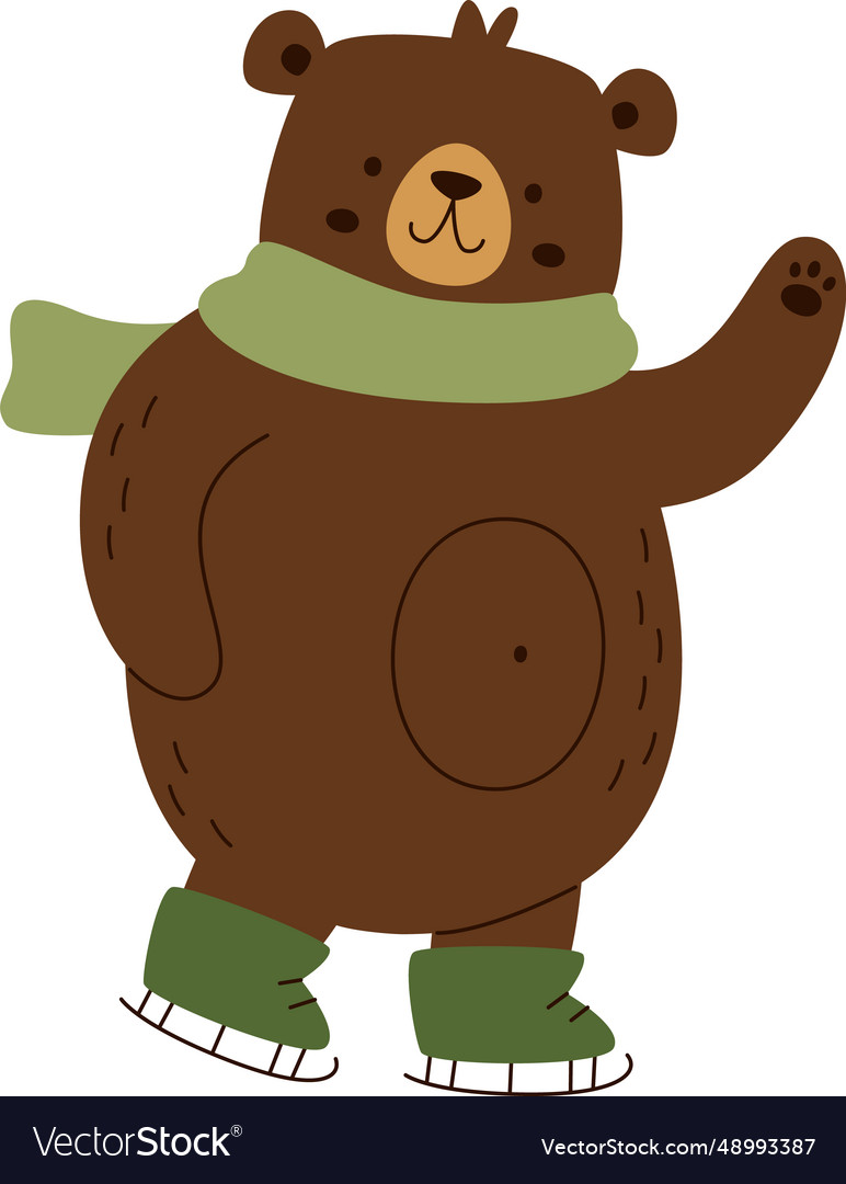 Bear with ice skates Royalty Free Vector Image
